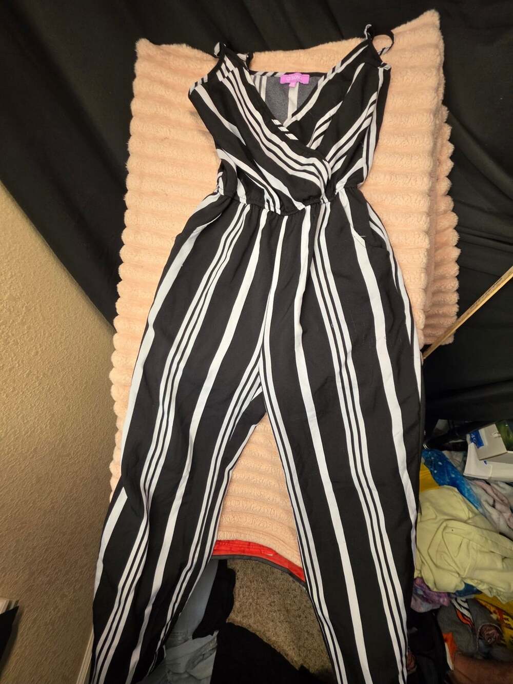 CI SONO Striped Romper Pants Black White